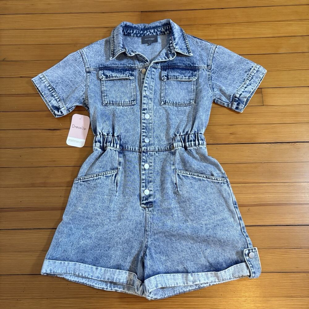 NWT Hudson Gray Denim Romper SZ S Casual Chic Utility Street Style 90’s Festival